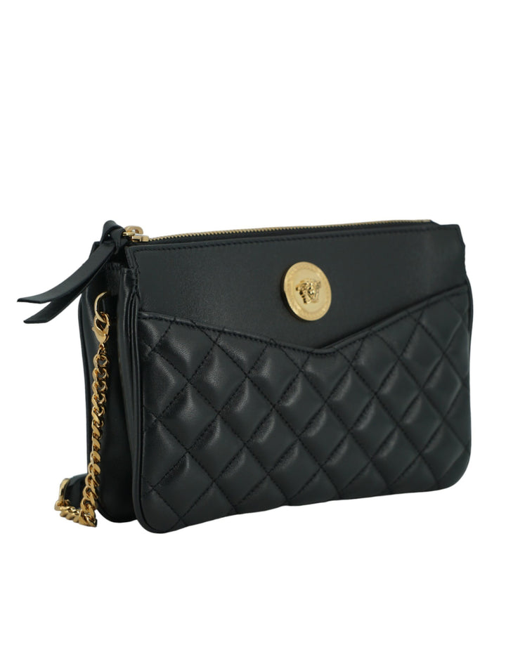 Versace Elegant Black Lamb Leather Crossbody Pouch