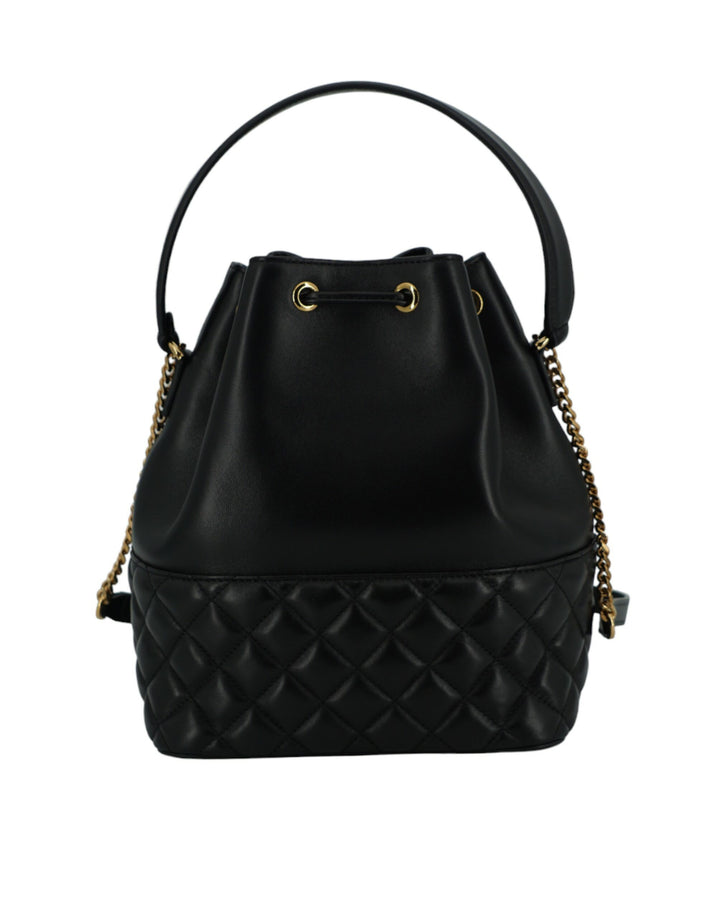 Versace Elegant Black Leather Medusa Bucket Shoulder Bag