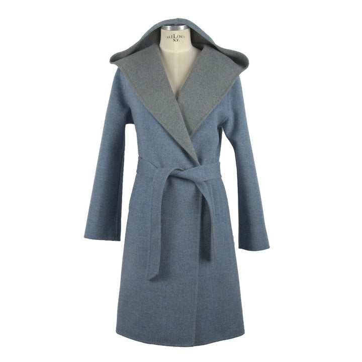 Made in Italy Italian Elegance Two-Tone Wool Coat with Hood