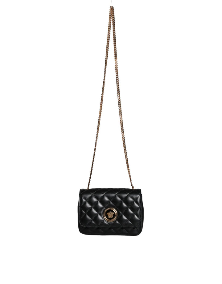 Versace Black Quilted Lambskin Leather Crossbody Shoulder Bag