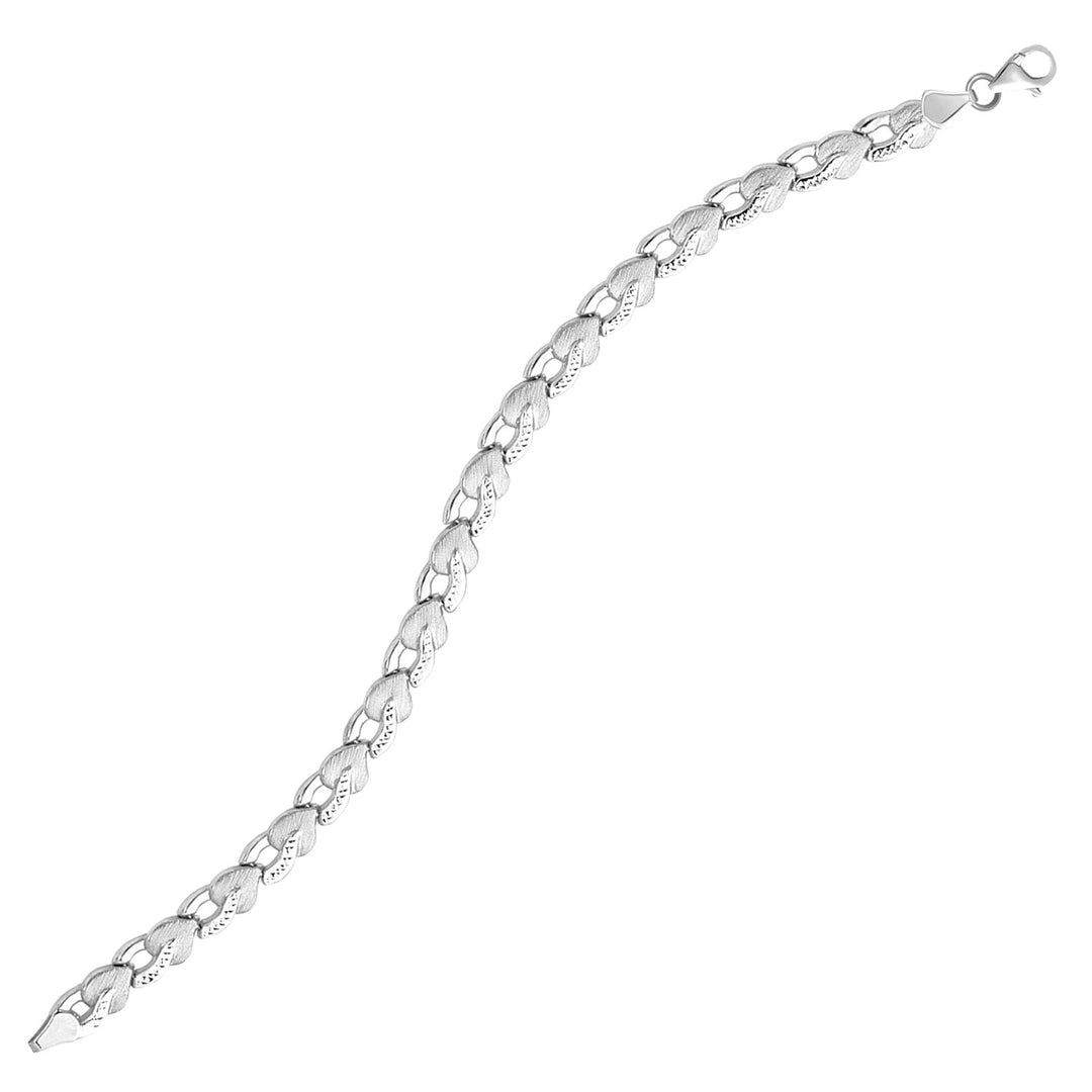 14k White Gold Heart Shape Textured Bracelet (6.35 mm)