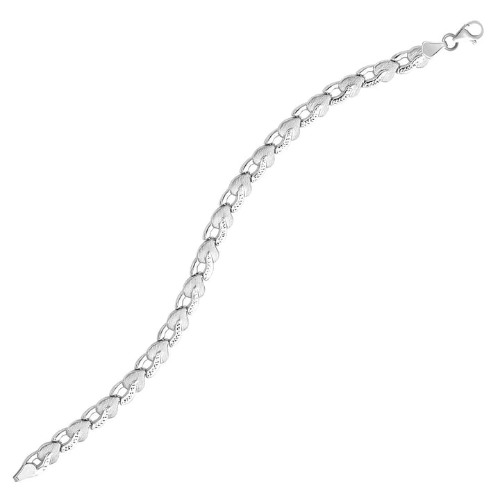 14k White Gold Heart Shape Textured Bracelet (6.35 mm)