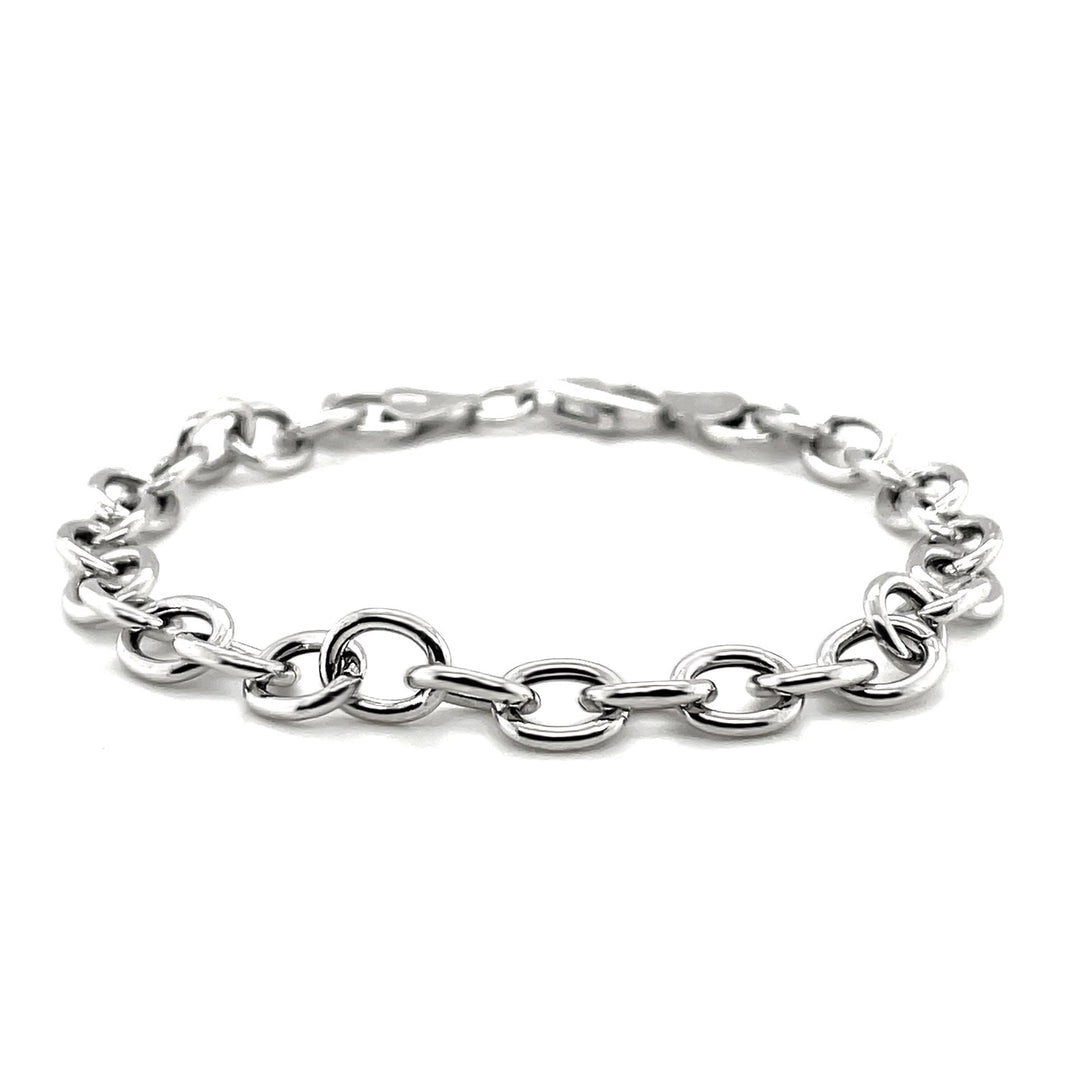 Sterling Silver Rhodium Plated Fancy Charm Bracelet (6.70 mm)