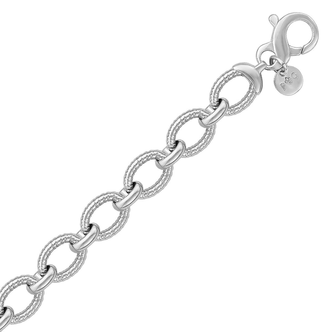 Sterling Silver Oval Cable Design Chain Link Bracelet (9.65 mm)