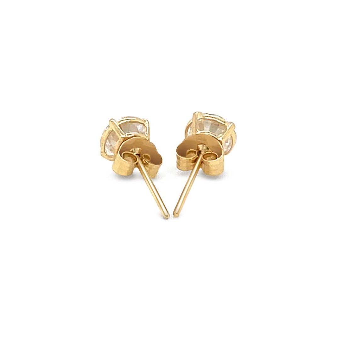 14k Yellow Gold Stud Earrings with White Hue Faceted Cubic Zirconia(5mm)