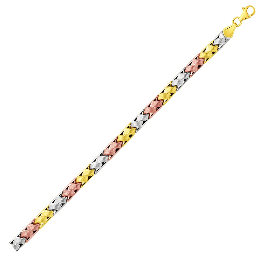 14k Tri-Color Gold Weave Design Bracelet (6.35 mm)