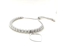 Adjustable Shiny Bead Bracelet with Heart Charm in Sterling Silver