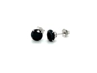 14k White Gold Stud Earrings with Black 6mm Faceted Cubic Zirconia