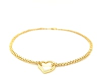 14k Yellow Gold Double Rolo Chain Anklet with an Open Heart Station