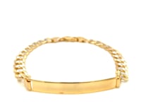 14k Two Tone Gold 8 1/2 inch Mens Narrow Curb Chain ID Bracelet with White Pave