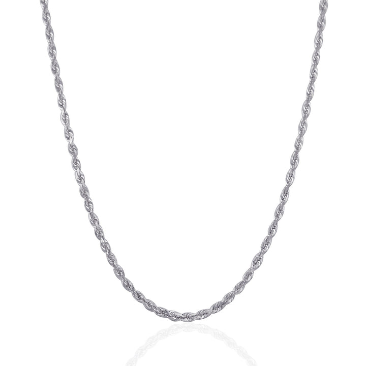 3.0mm 14k White Gold Solid Diamond Cut Rope Chain