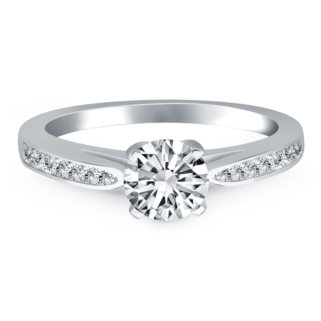 14k White Gold Cathedral Engagement Ring Mounting with Pave Diamonds