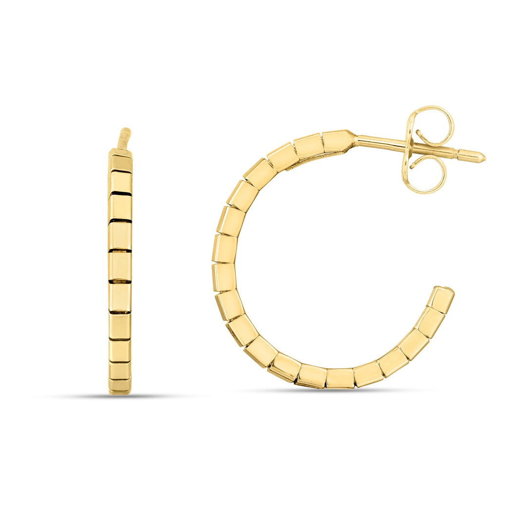 14k Yellow Gold Brick Omega Hoop Earrings