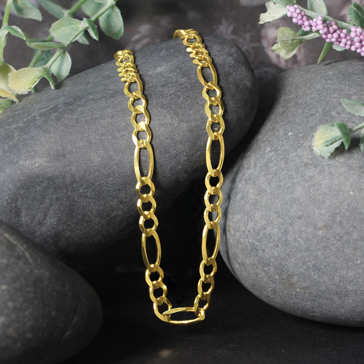 4.5mm 14k Yellow Gold Solid Figaro Chain