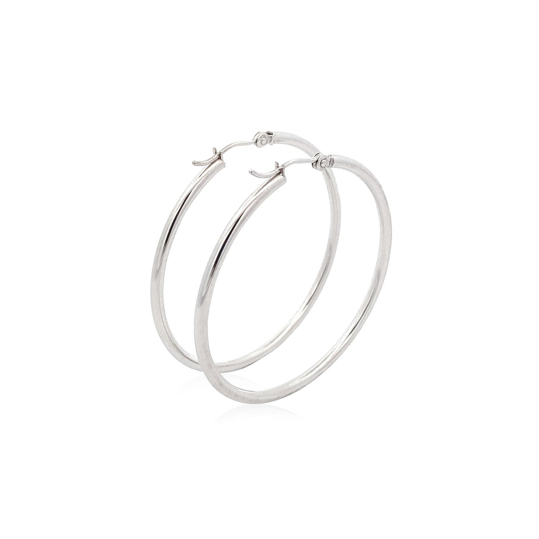 14k White Gold Polished Hoop Earrings (40 mm)