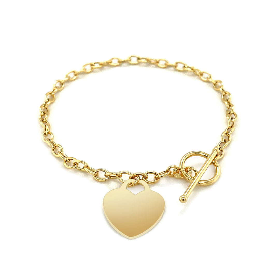 Toggle Bracelet with Heart Charm in 14k Yellow Gold