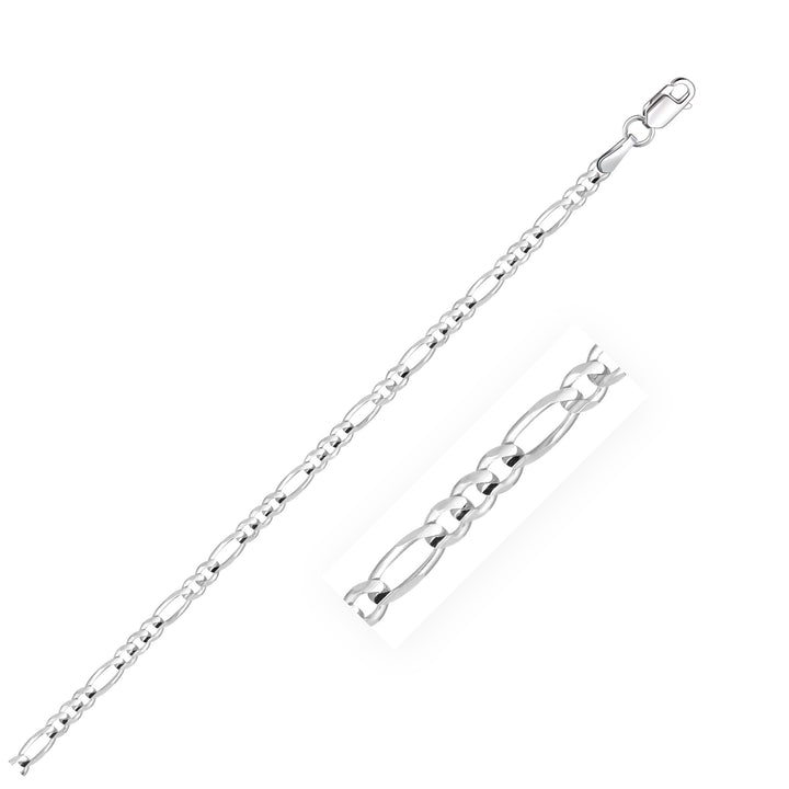 2.6mm 14k White Gold Solid Figaro Chain