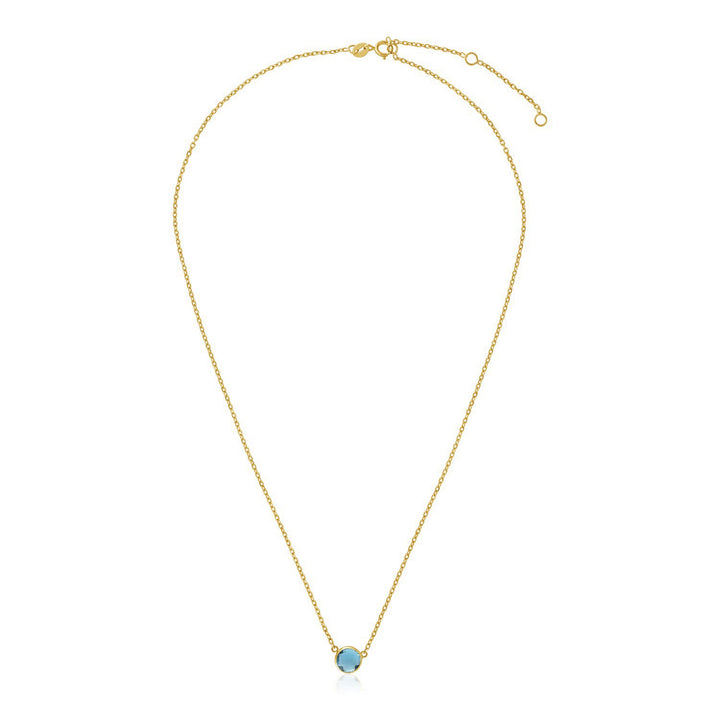 14k Yellow Gold 17 inch Necklace with Round Blue Topaz