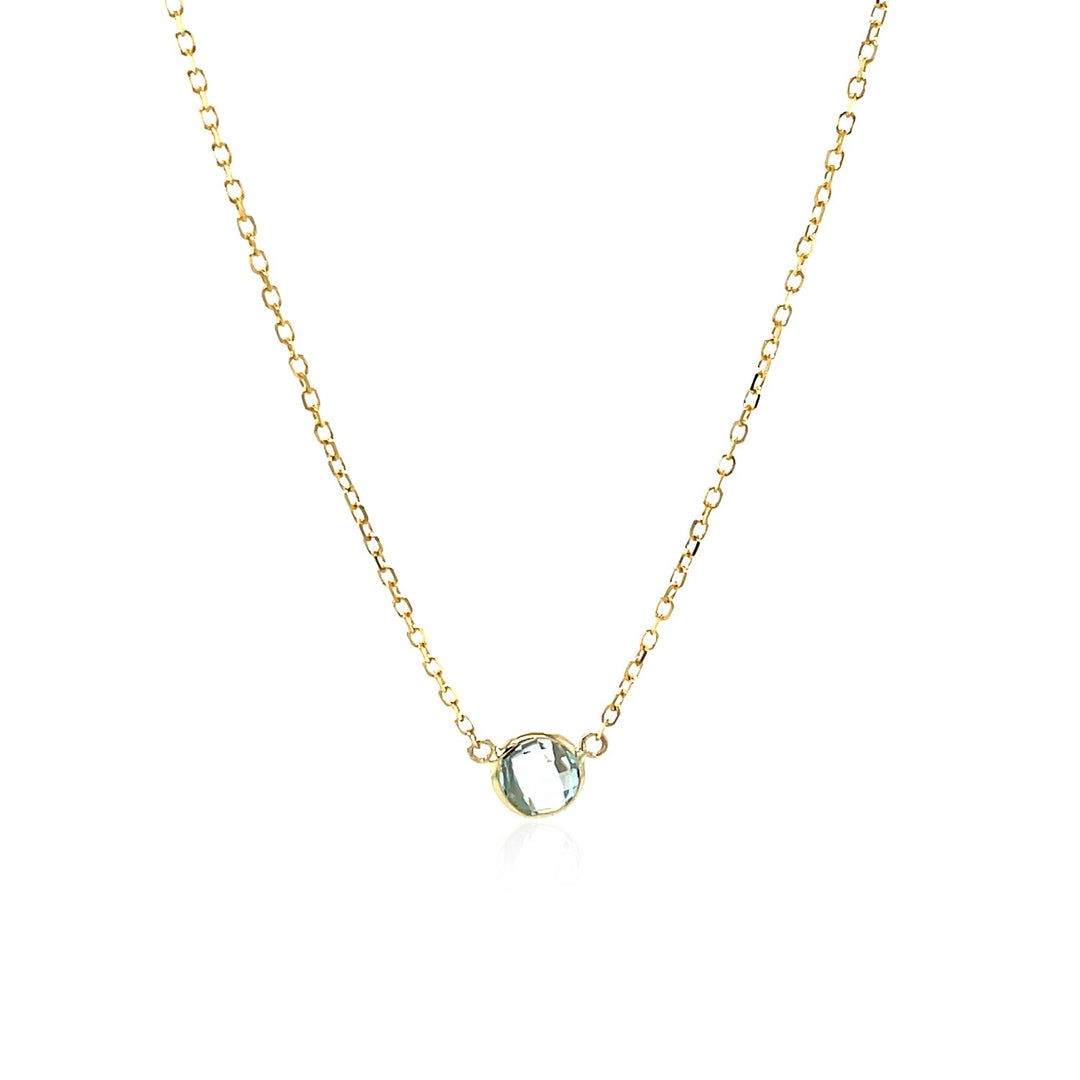 14k Yellow Gold 17 inch Necklace with Round Blue Topaz