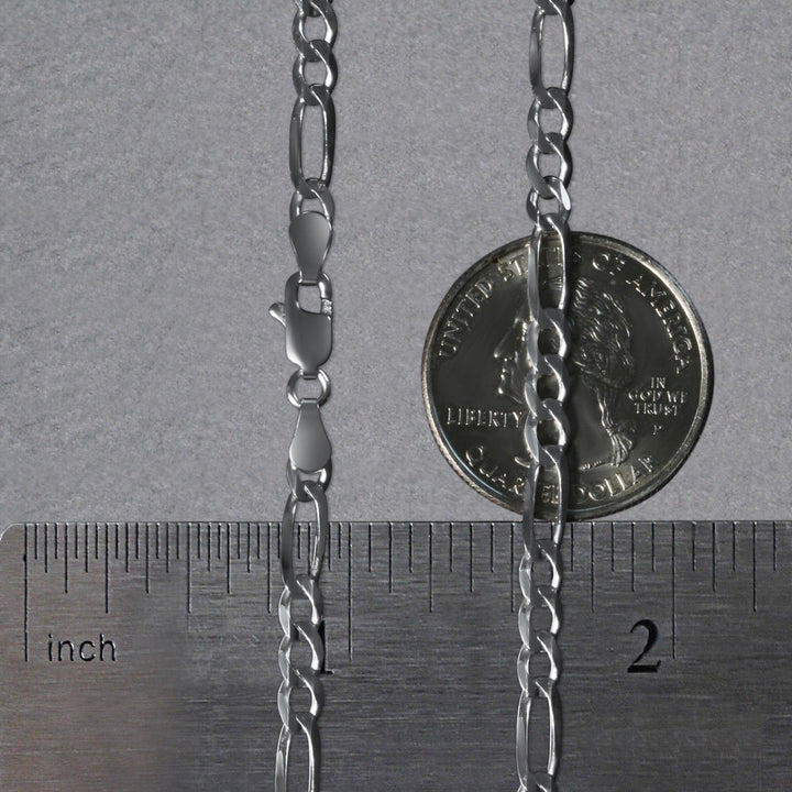 3.8mm 14k White Gold Solid Figaro Chain