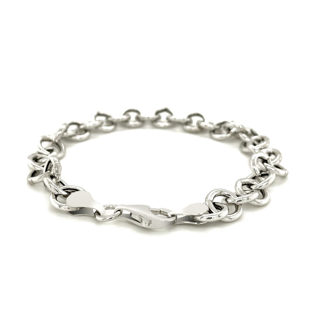 Sterling Silver Rolo Style Polished Charm Bracelet with Rhodium Plating