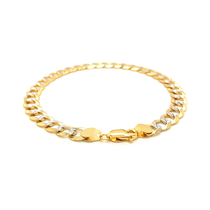 7.0mm 14k Two Tone Gold Pave Curb Bracelet