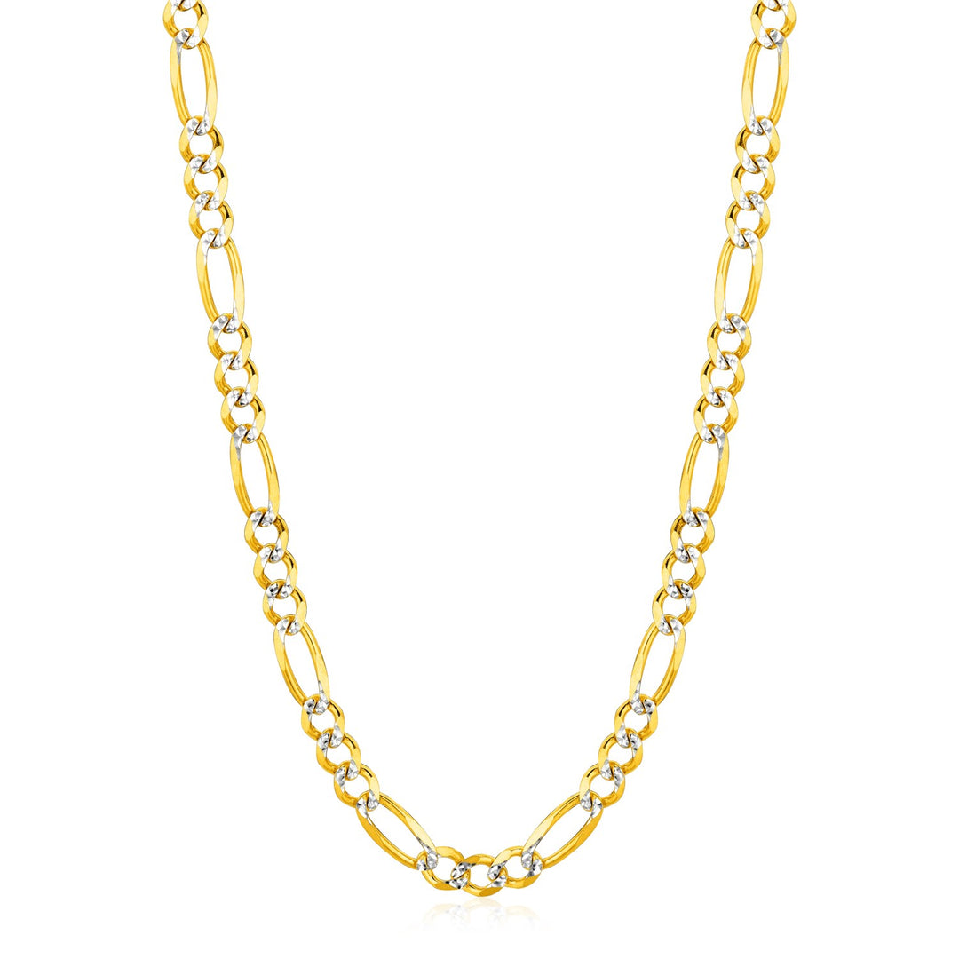 6.0mm 14K Yellow Gold Solid Pave Figaro Chain