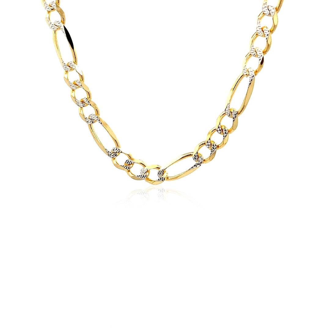 6.0mm 14K Yellow Gold Solid Pave Figaro Chain