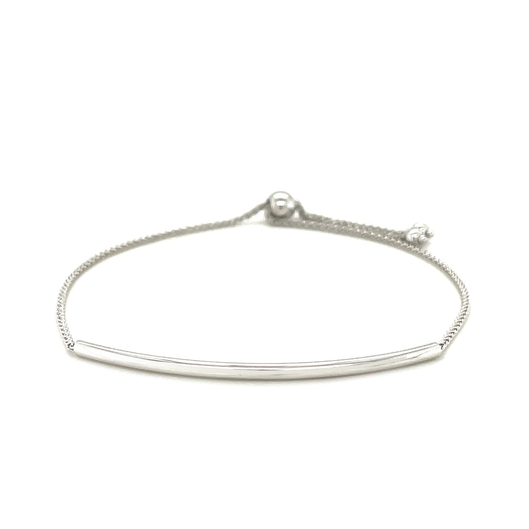 14k White Gold Smooth Curved Bar Lariat Design Bracelet