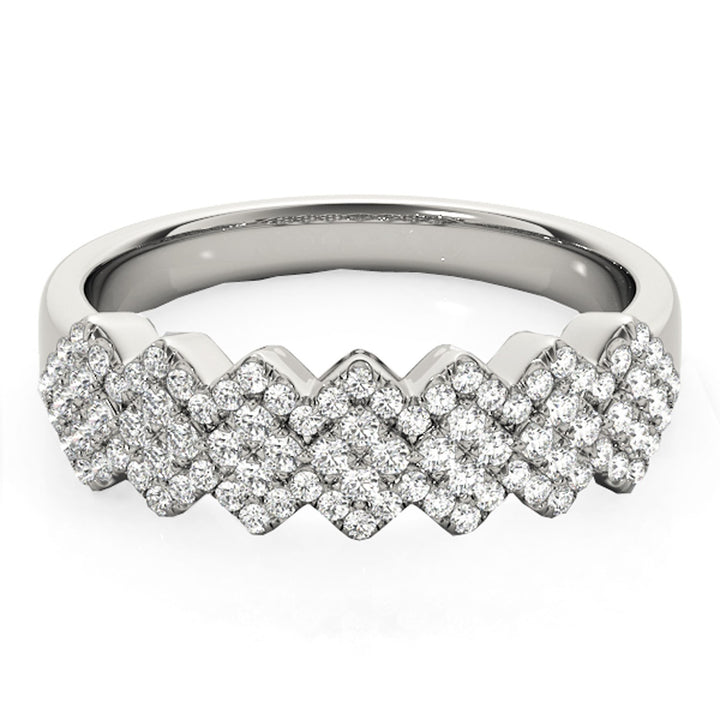 Diamond Studded Wide Multi-Diagonal Pattern Ring in 14k White Gold (5/8 cttw)