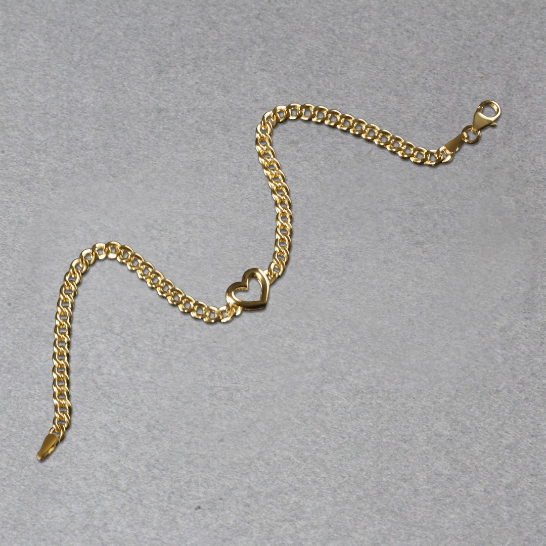 14k Yellow Gold 7 inch Curb Chain Bracelet with Heart