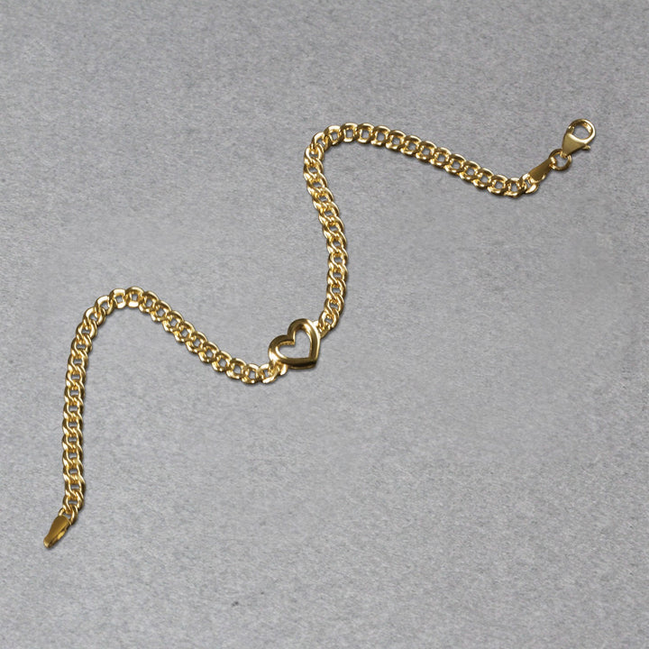 14k Yellow Gold 7 inch Curb Chain Bracelet with Heart