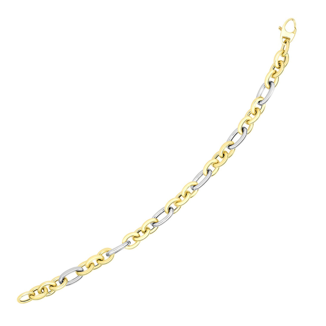 14k Two-Tone Gold Long and Short Style Oval Link Bracelet