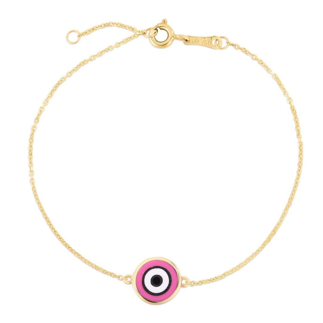 14k Yellow Gold Pink Evil Eye Bracelet