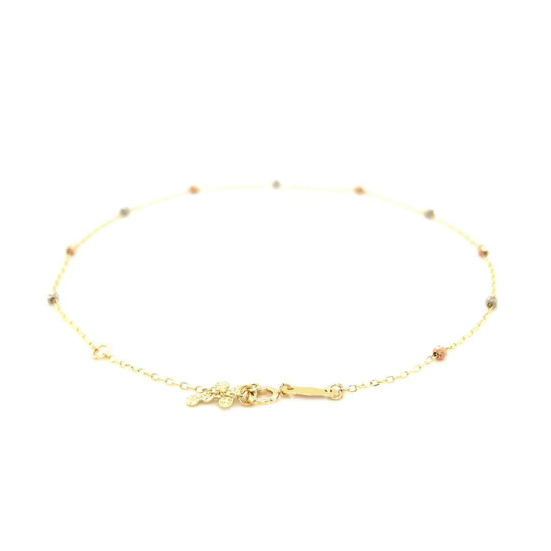 14k Tri Color Gold Anklet with Cross