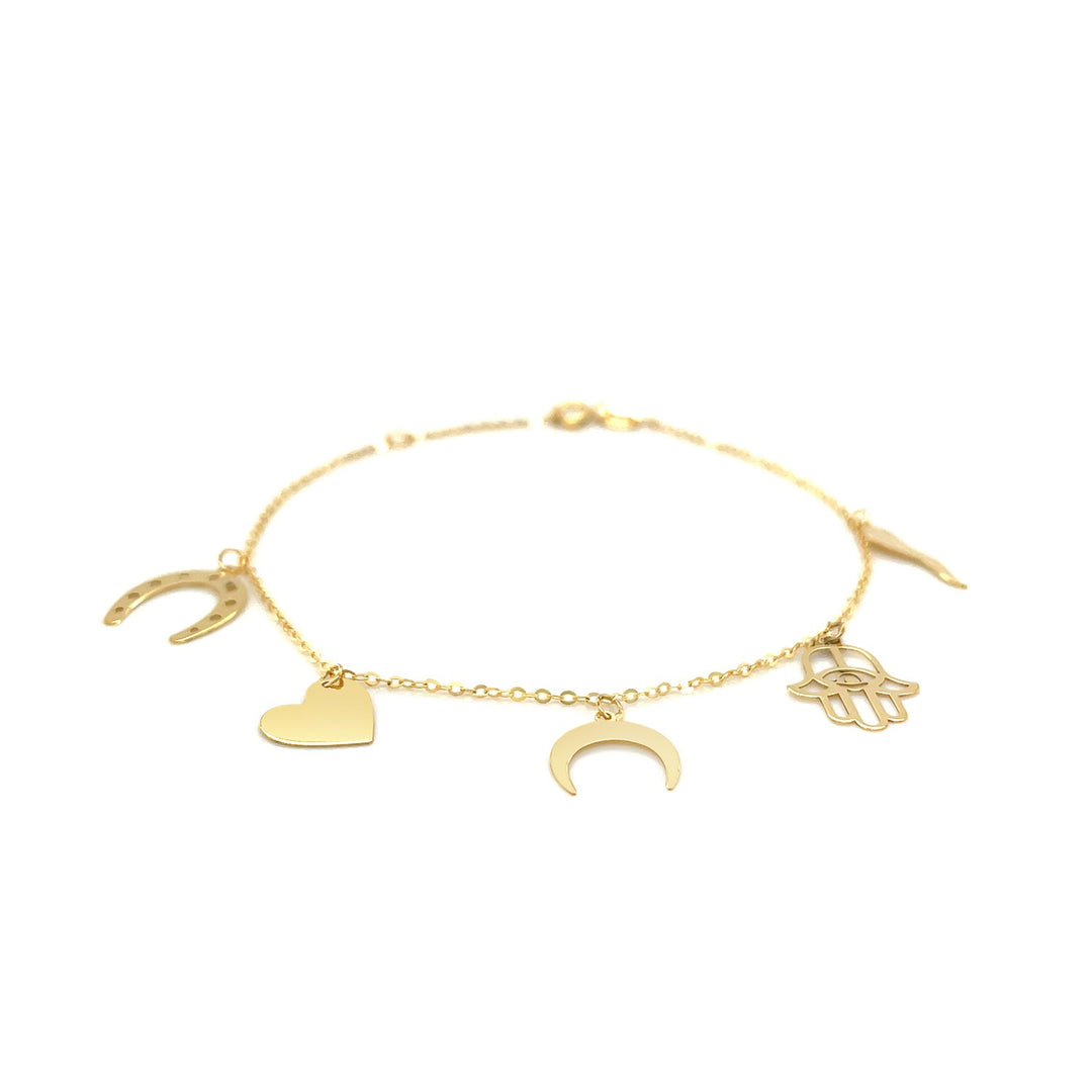 14k Yellow Gold 7 inch Bracelet with Polished Charms