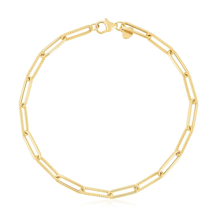 14k Yellow Gold High Polish Alternating Bead Paperclip Bracelet (3.5mm)