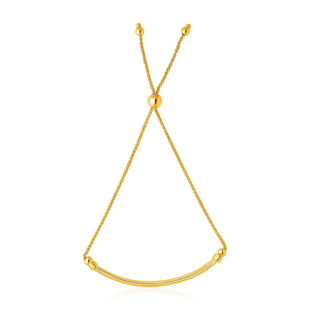 14k Yellow Gold Smooth Curved Bar and Lariat Style Bracelet