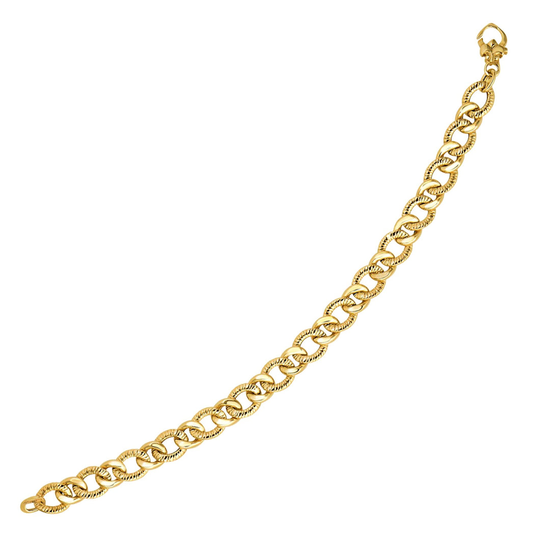 14k Yellow Gold Curb Chain Design with Diamond Cuts Bracelet