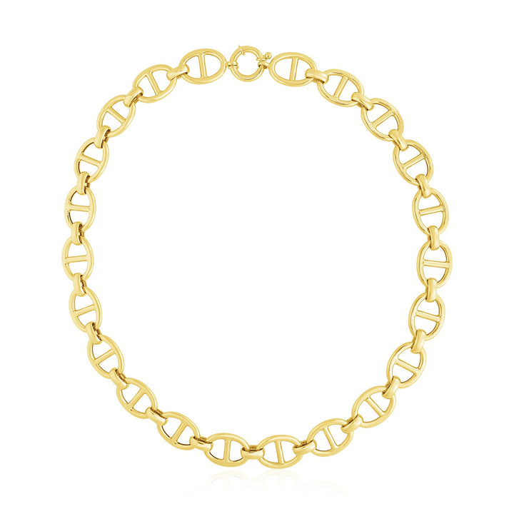 14k Yellow Gold High Polish Oval Mariner Link Necklace (13.8mm)