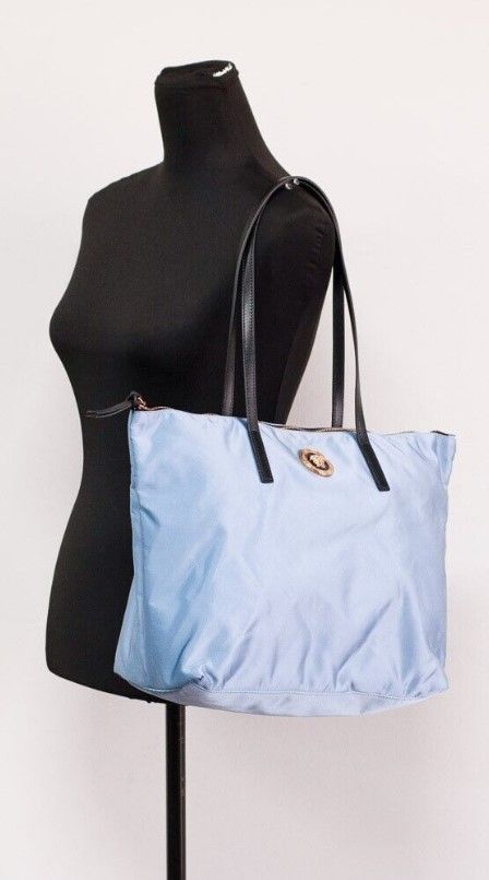 Versace Portuna Medusa Medium Cornflower Blue Nylon Leather Tote Bag Purse